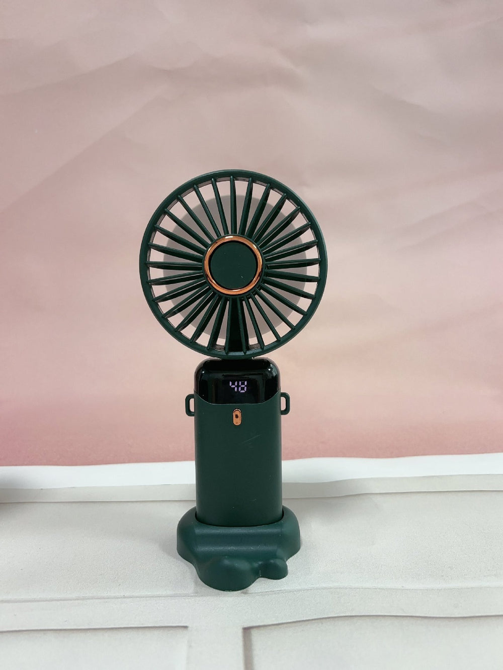 Customizable logo fan - portable handheld mini fan with 5-speed settings, silent operation, foldable design, digital display, rechargeable, and perfect for dorm use