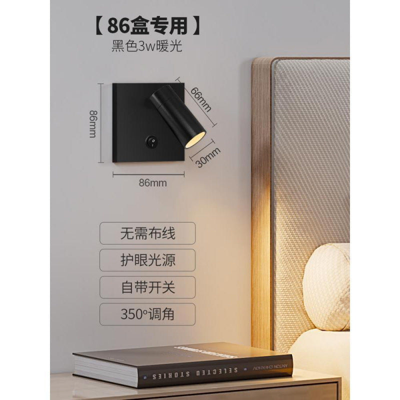 Modern 86-wire box bedroom hotel bedside reading light square bottom box socket switch modified wall spotlight