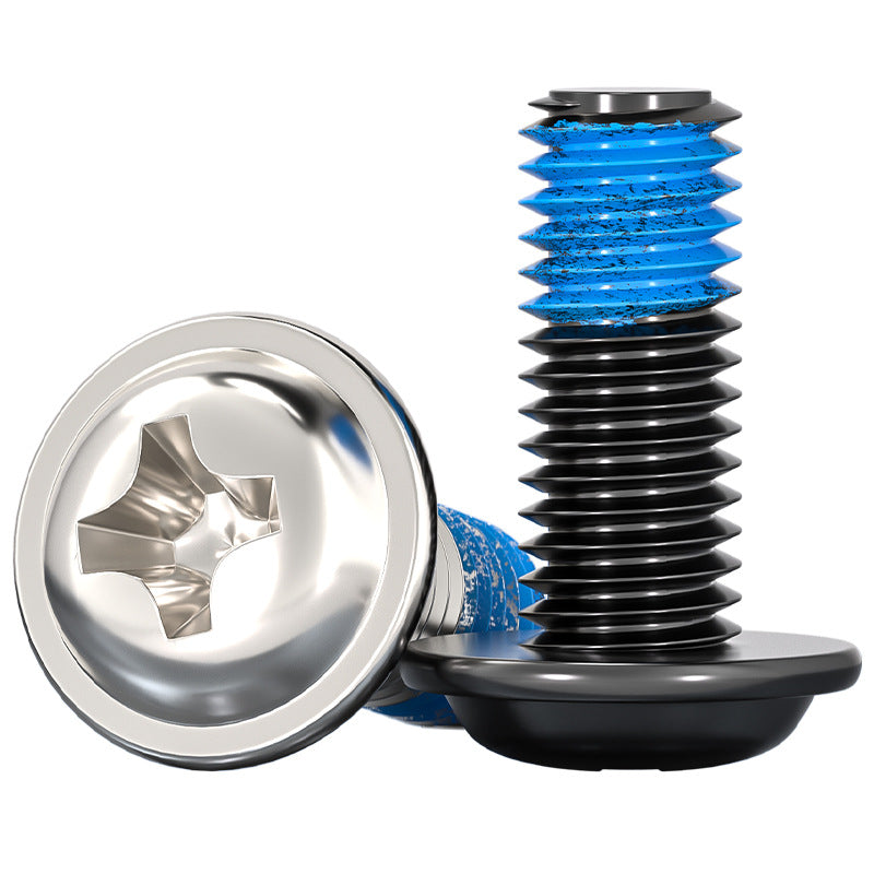 Carbon steel nickel-plated/black cross with gasket coated with blue glue screw anti-loosening and shock-proof dispensing screw M2M3M4-M6