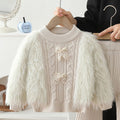 Girls' sweater set - new autumn/winter style, korean-inspired, solid color, fuzzy bow knit pullover two-piece outfit