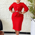D607 new european and american elegant stretch bodycon round neck ruffle high waist chic bodycon solid color export dress