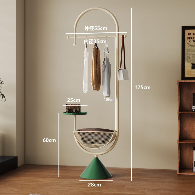 Bedroom clothes hanger with storage basket, small apartment living room multi-functional coat rack, bag rack, entrance floor-standing clothes hanger