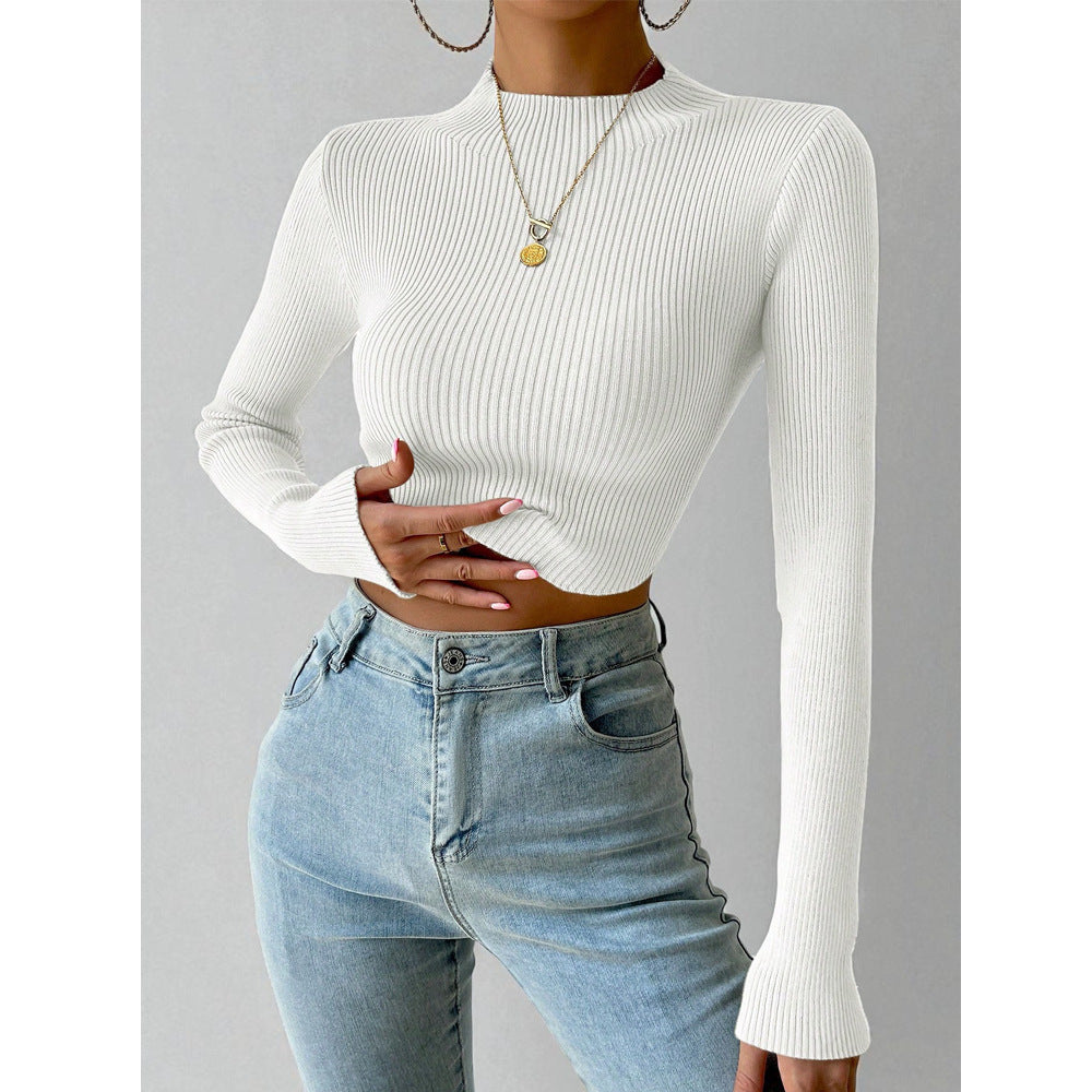 European and American  women's clothing 2025 autumn and winter new semi-turtleneck sweater women's knitted sweater short top bottoming shirt