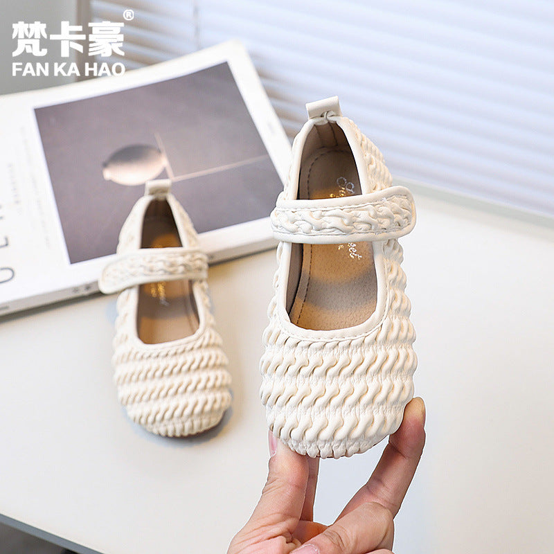 Vancahao niche style design girl easiest for match princess shoes  spring & fall new arrivalkids soft bottom style small leather shoes