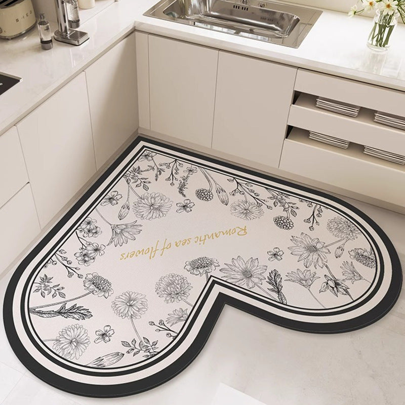Heart-shaped kitchen mat, diatomaceous earth, non-slip, oil-resistant, wipeable, no-clean, absorbent, household, stain-resistant, floor mat, specialized carpet