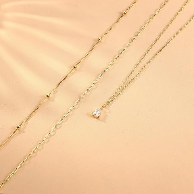 european and american popular simple style three-layer imitation pearl drop-shaped crystal pendant stacked necklace clavicle chain wholesale