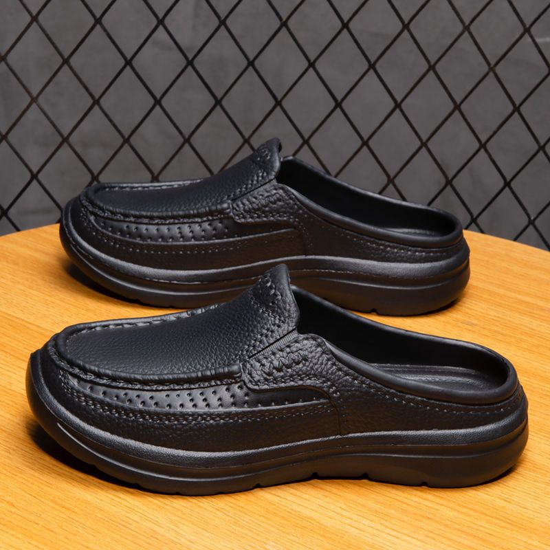 Cross-border summer new leather surface kitchen casual bag head drag large size men's shoes size 46 lazy one pedal slippers wholesale