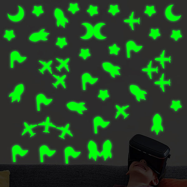 Luminous moon star lettering self-adhesive sticker lettering paper bow graphic fluorescent children's wall sticker luminous paper