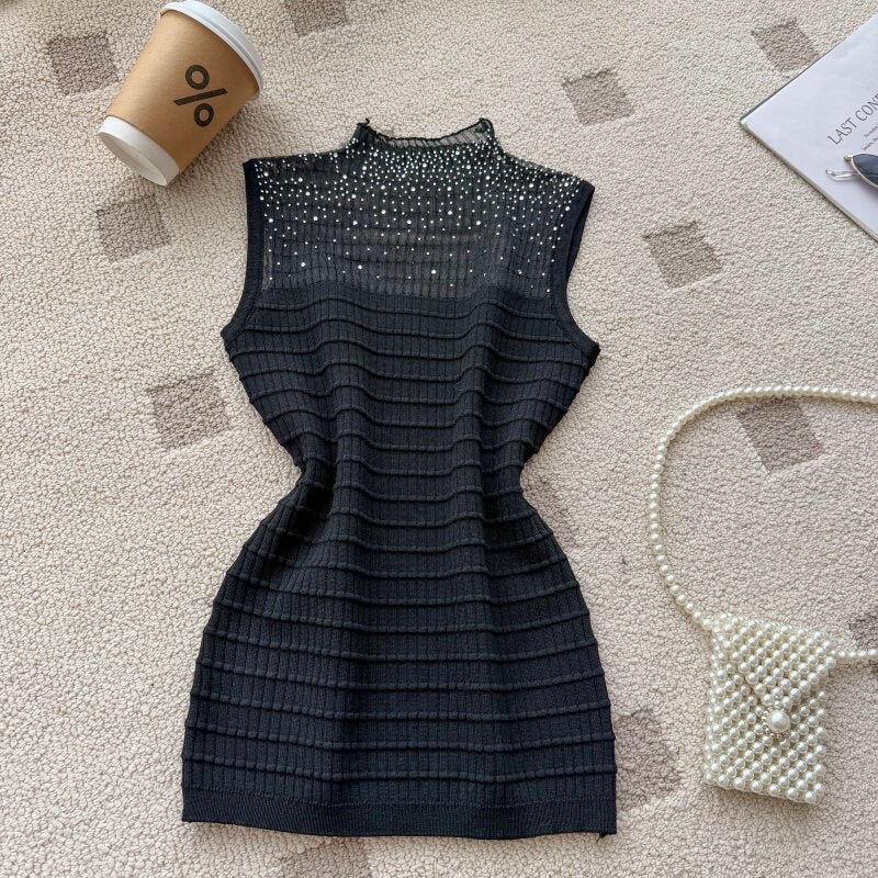 Lazy work clothing style silmsweet knitting vest women's summer sleeveless patchworksense of design topselegant suspender