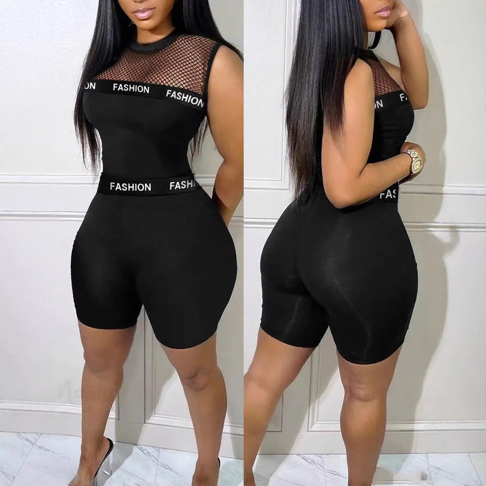 women's spring/summer new arrivals: mesh cutout patchwork solid color sleeveless tank jumpsuit - fashionable and versatile
