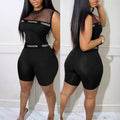 women's spring/summer new arrivals: mesh cutout patchwork solid color sleeveless tank jumpsuit - fashionable and versatile