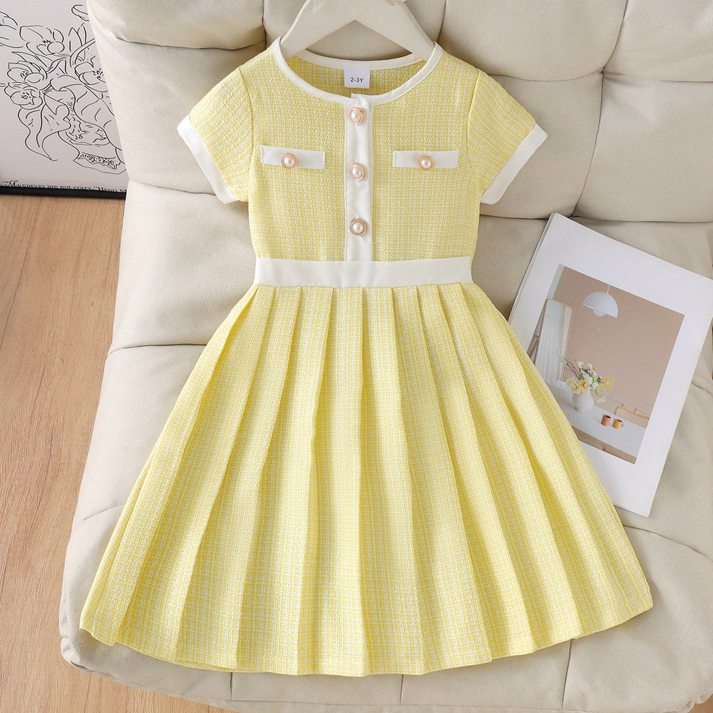 Yellow short-sleeved dress for children