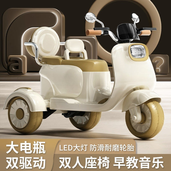 Children's electric motorcycle tricycle double parent-child car Children can sit and charge double remote control toy car
