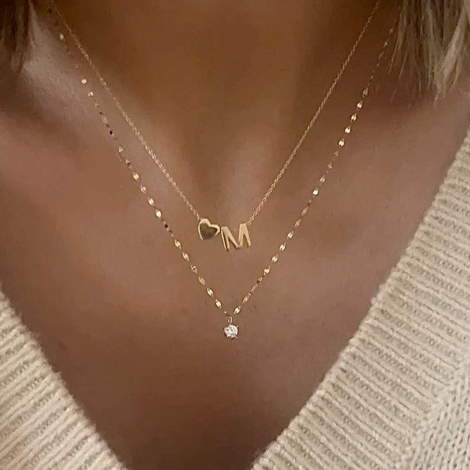 European and american cross-border fashion niche letter heart necklace, stylish and versatile metal diamond-studded layered choker for women