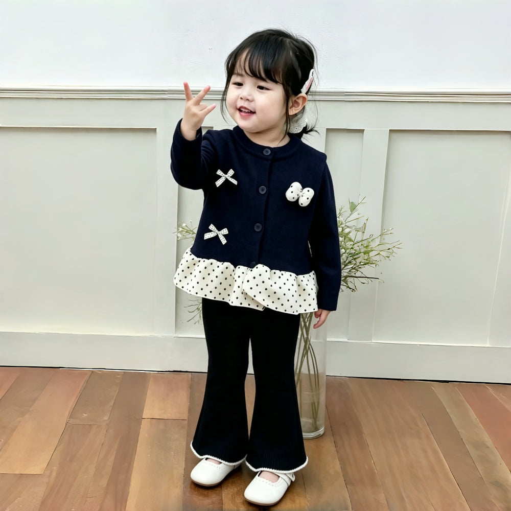 Girls' sweater set - new autumn/winter  collection: little girl's polka dot lace trim cardigan and leggings two-piece set