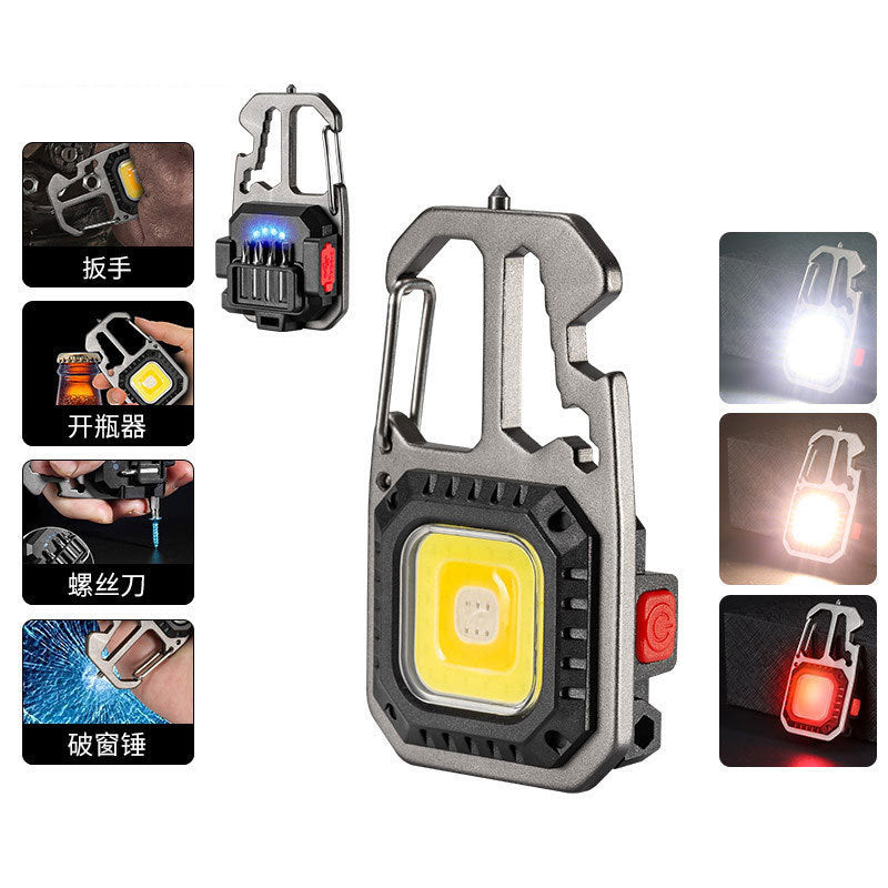 Cross-border multifunctional mini keychain light Portable strong light and strong magnetic outdoor keychain work light Rechargeable flashlight