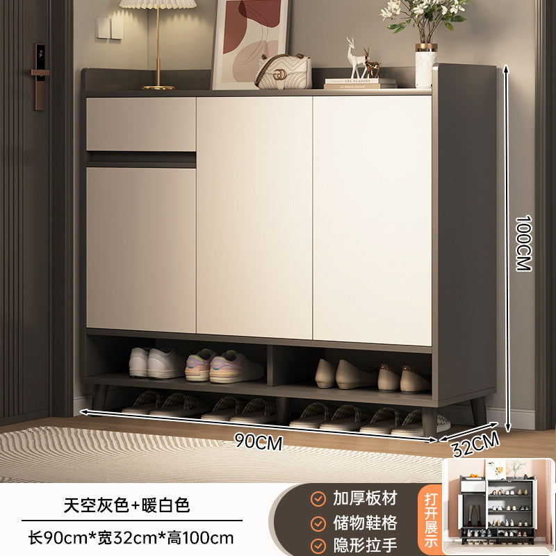 Shoe cabinet household door storage cabinet integrated against the wall simple door porch cabinet locker solid wood legs home shoe rack