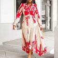 Amazon european and american women's summer new long-sleeved printed turn-down collar irregular loose plus size african export dress