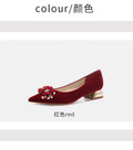 2026 new pointed-toe floral red suede chunky heel xiuhe wedding shoes - comfortable high heels for women - chinese style bridal shoes