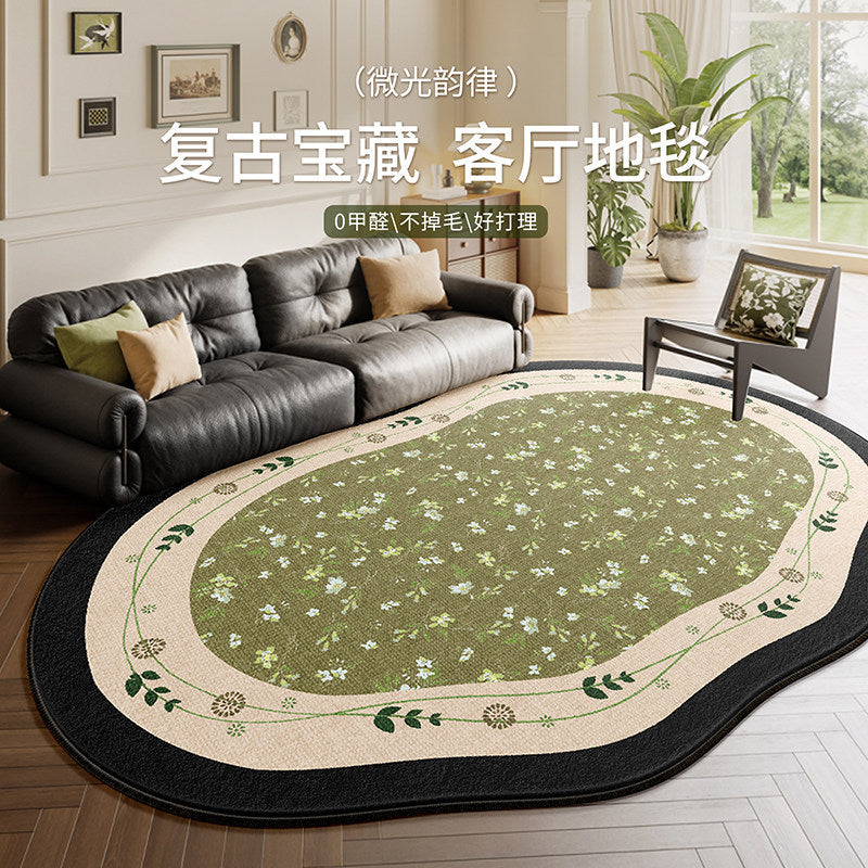 Living room carpet, no-wash, wipeable, special-shaped french retroasymmetrical sofa coffee table floor mat, large area for bedroom