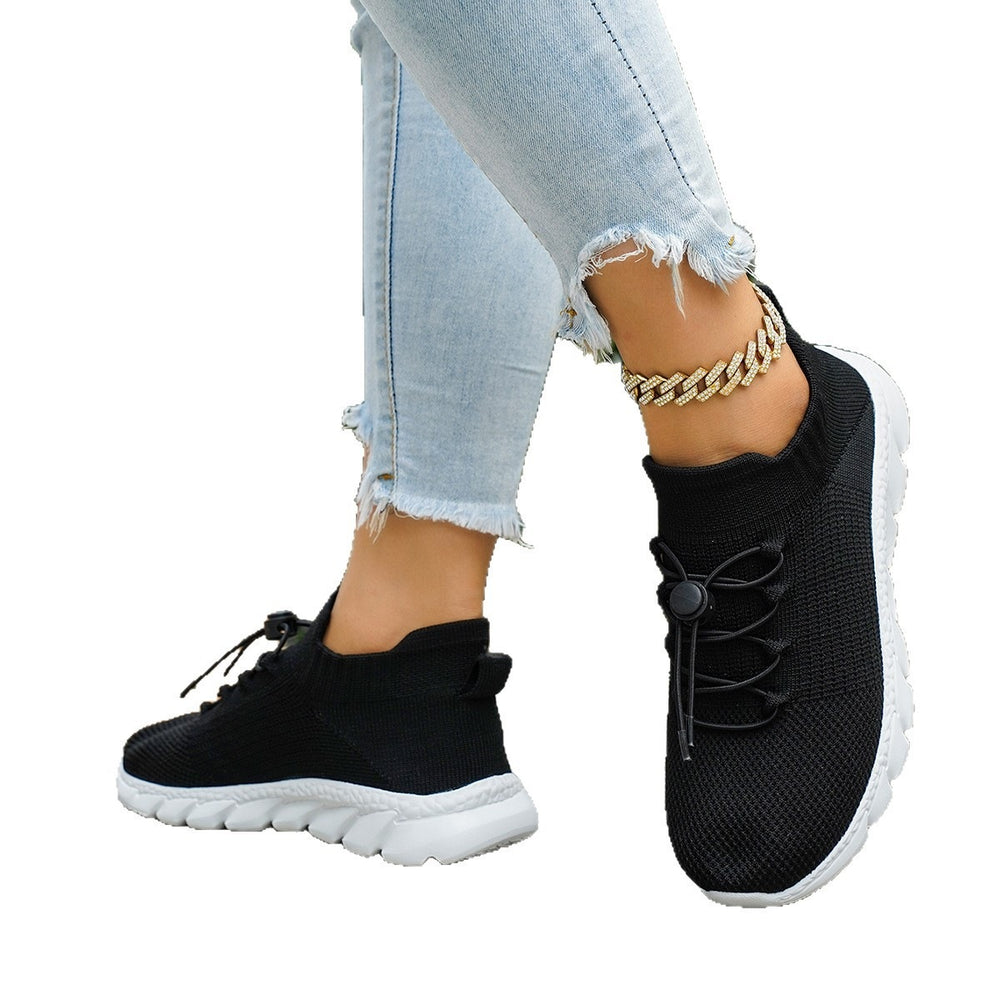 summer new arrival: plus size women's casual comfortable flyknit soft sole lace-up flats - wholesale