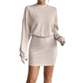 Women's knit set - long sleeve crewneck crop top and slim mini skirt outfit, autumn/winter collection