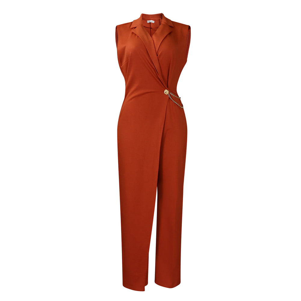 Q130  cross-border new summer elegant fashion sleeveless suit collar women's casual commute jumpsuit
