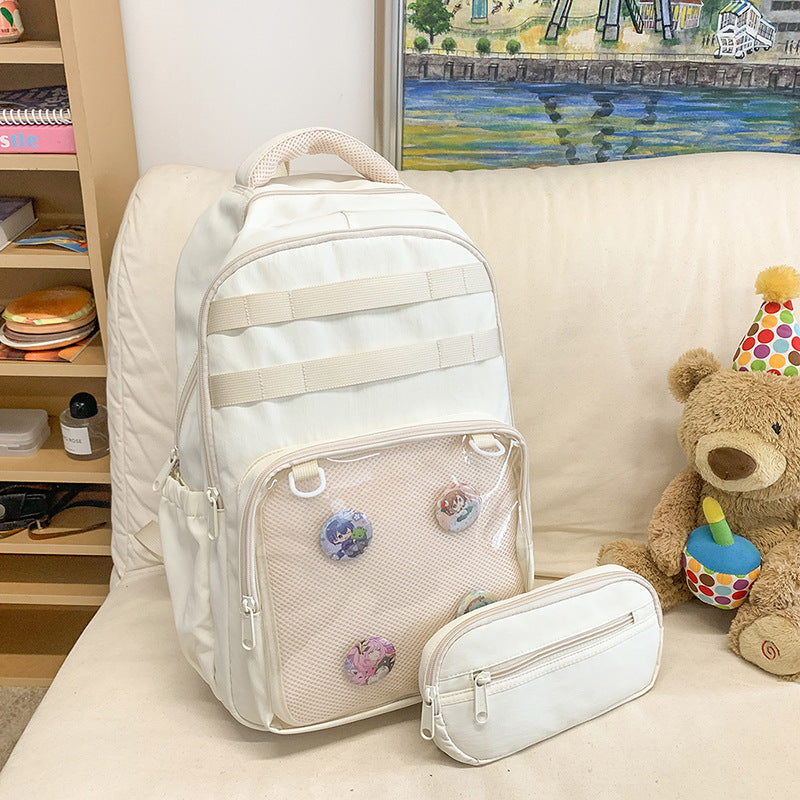 2025new arrivaldetachable pencil case school bag transparent flap pocket pantscute pain bag casualpure color female student backpack