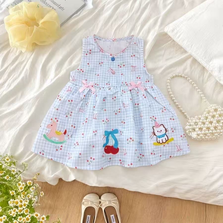 Summer new arrivals: stylish and trendy cartoon tank dress for baby girls - casual summer outfit