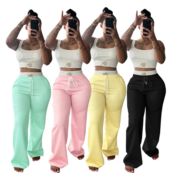 TW693-1 Cross-border European and American fashion design label sports vest women's high-waisted drawstring wide-leg pants set Yama
