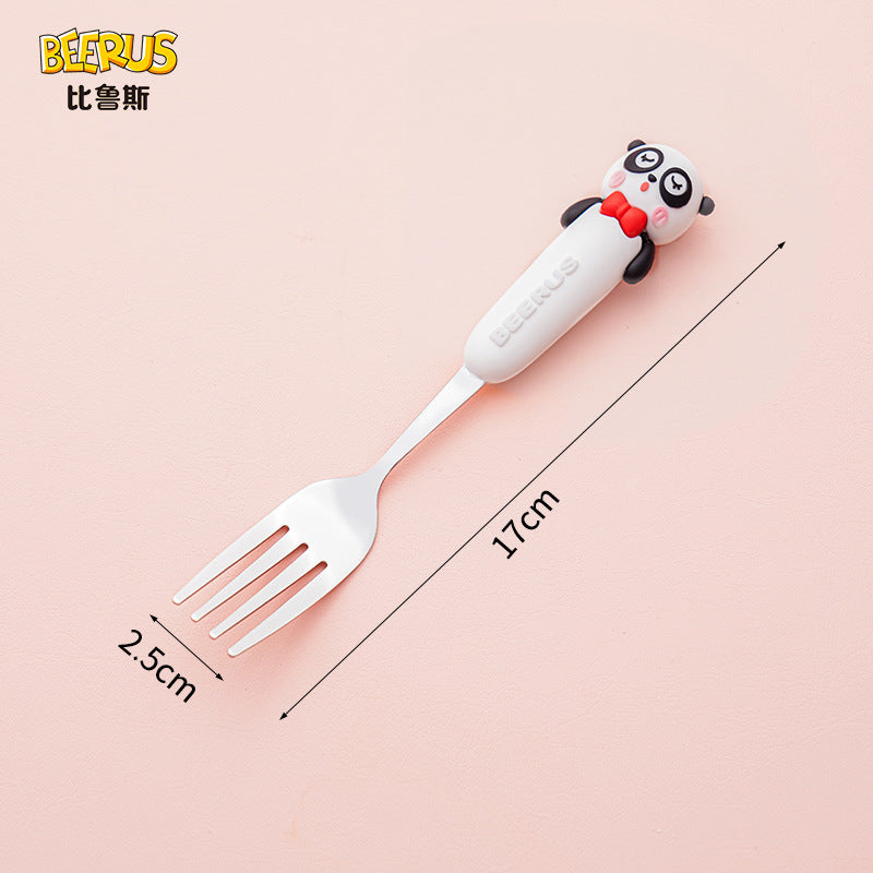 High-quality, adorable cartoon children's cutlery set featuring a cute bear design. includes a fork, spoon, and is perfect for school lunches. made of durable silicone, these portable forks and spoons are available for wholesale