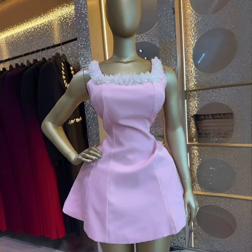 European and american cross-border women's fashion:  summer new arrival - elegant square neck, heavy embellishment, short cami dress