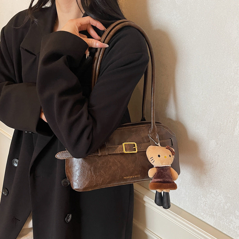Retro bag for women, large capacity, 2025 new autumn and winter, versatile, fashionable, textured shoulder bag, work clothing, armpit bag