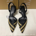 Za2023autumnew arrival high heels fashion pointed toe color matching patchwork woven material high heel sandals women's shoes stylish