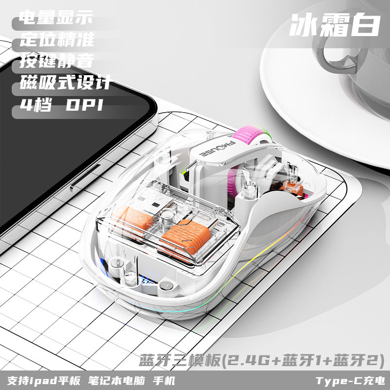New m333 wireless bluetooth transparent mouse - rechargeable, with colorful breathing light, for tablets, laptops, and office use