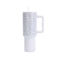 leopard print 40oz stainless steel thermos cup large capacity with handle vacuum straw cup outdoor car cup