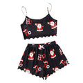 hot-selling christmas european and american style thin pajamas simple printed suspender milk silk shorts sexy two-piece set