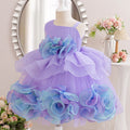 Puff skirt first birthday oblique princess dress summer flower dress birthday kids dress performance costume half sleeve girl 3d