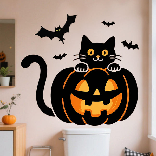 Cross-border  new Halloween decorative stickers pumpkin kitten bat wall stickers for holiday stickers