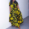 C8619 cross-border women's clothing  new fashion elegant lace-up african print short-sleeved large swing foreign trade dress