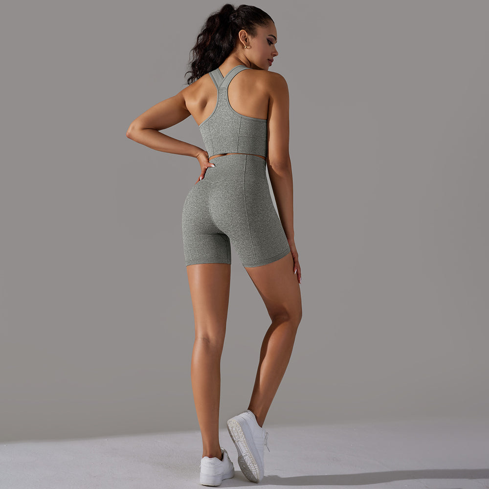 fashion seamless knittingpure color polka dot high elastic tight breathable yoga suit running fitness two-piece set