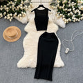 Hong kong style retro hot girl outfit - women's summer cropped tank top & high-waisted midi skirt knit two-piece set