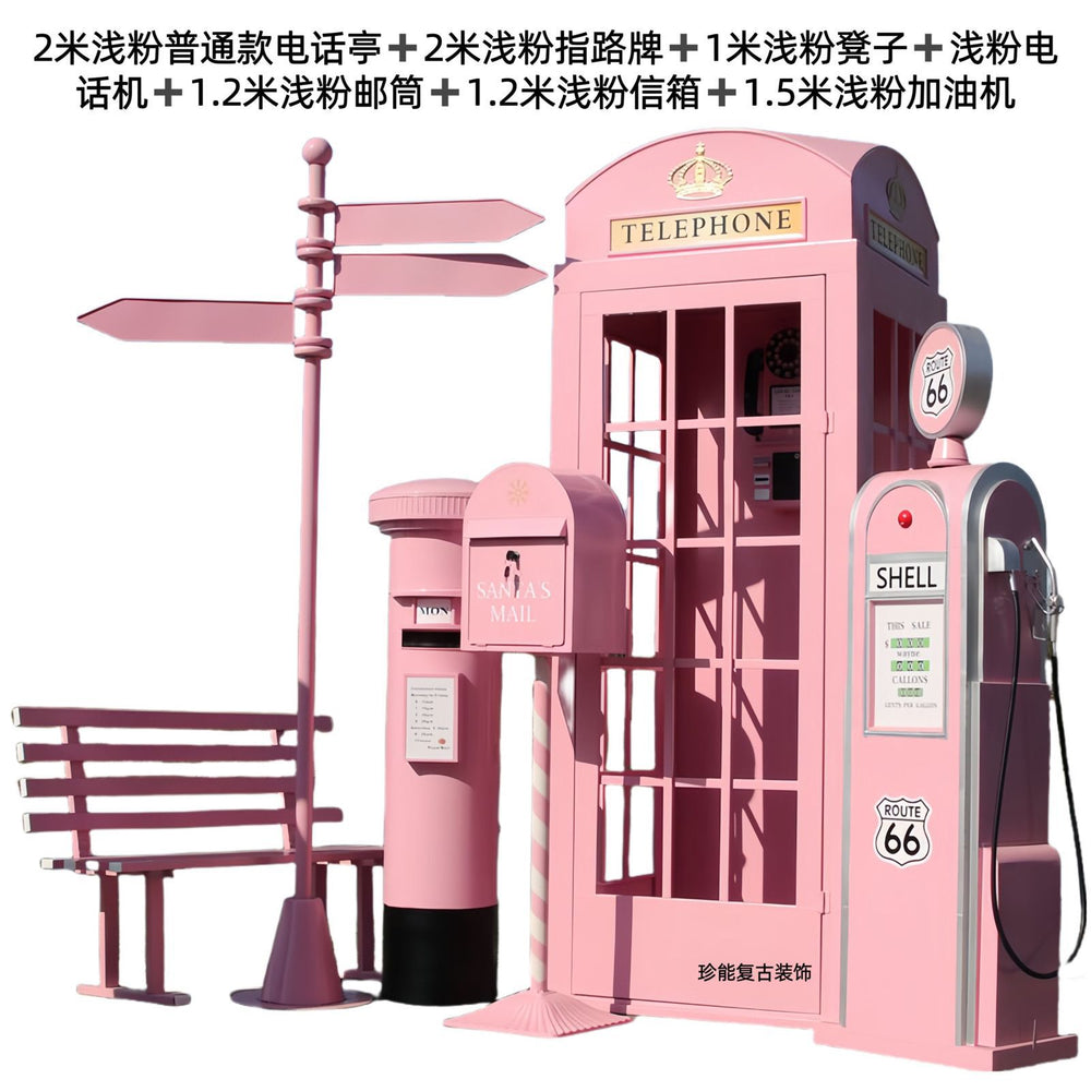 Retro iron telephone booth mailbox street sign bench popular store decoration floor-standing ornaments photography props model