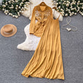 Gentle and lazy style embroidershirt suspender skirt two-piece set for women  spring autumslimming lookelegantfashionsuit