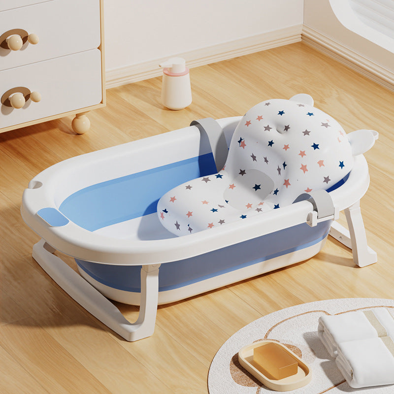 Newborn baby foldable bathtub with temperature-sensitive silicone plug, easy grip handles, and large capacity for baby bathing