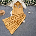 Gentle and lazy style heavy industry embroidered beads sequin lapel shirt skirt two-piece set for women autumslimming lookelegant