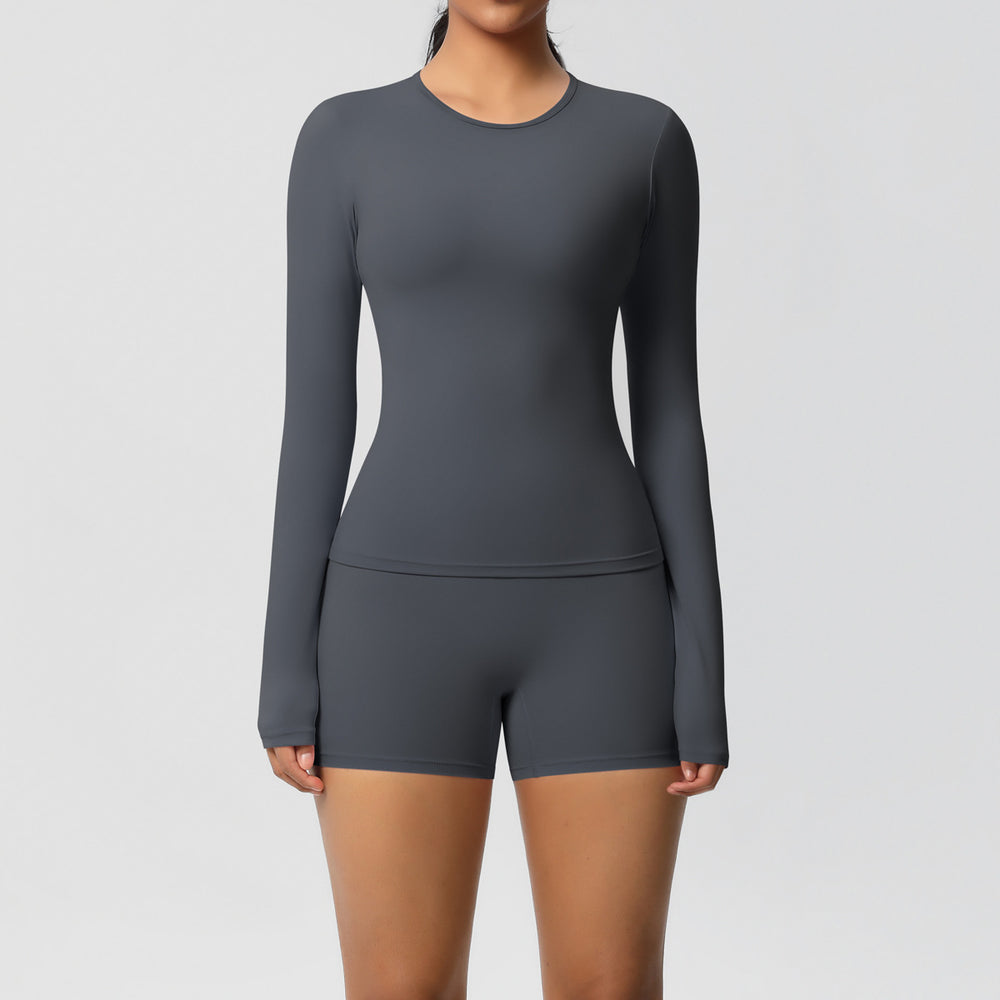 New arrival cross-border pure color double-sided brushed tight long yoga suit sports running fitness suit two-piece set for women