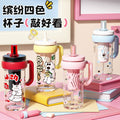 New arrival cartoon jumbo ice cup straw coffee cup large capacity with tea drain high temperature resistant handle straw water cup