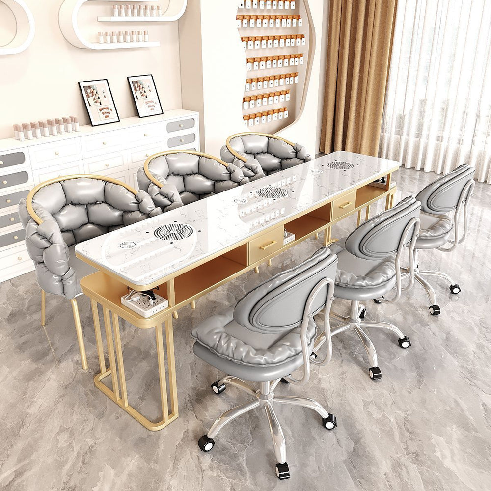 New arrivalpopular nail art table and chair suit single double light luxury vacuum cleaner makeup nail art shop manicure table imitation marble