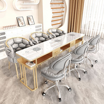New arrivalpopular nail art table and chair suit single double light luxury vacuum cleaner makeup nail art shop manicure table imitation marble
